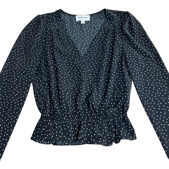 Highline Collective Black V-Neck Blouse Sz Small Star Print Long-Sleeve Top - Picture 7 of 8